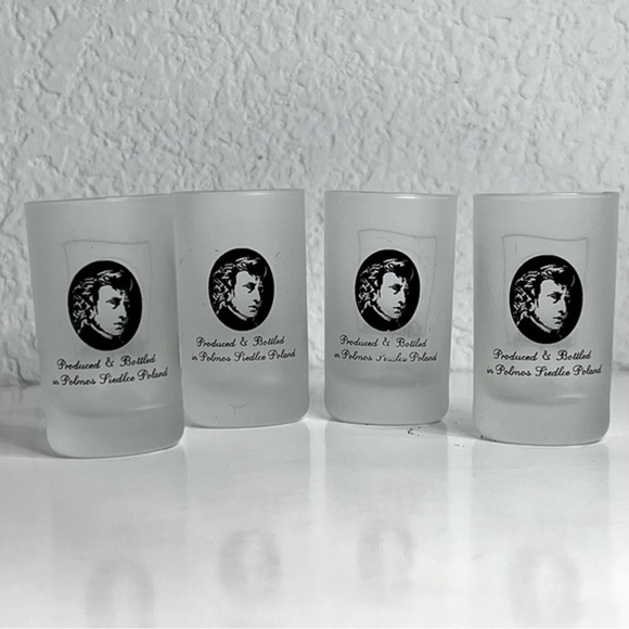 Chopin Vodka Shot Glasses Frosted Set of 4  Rare  Vintage - Picture 6 of 14